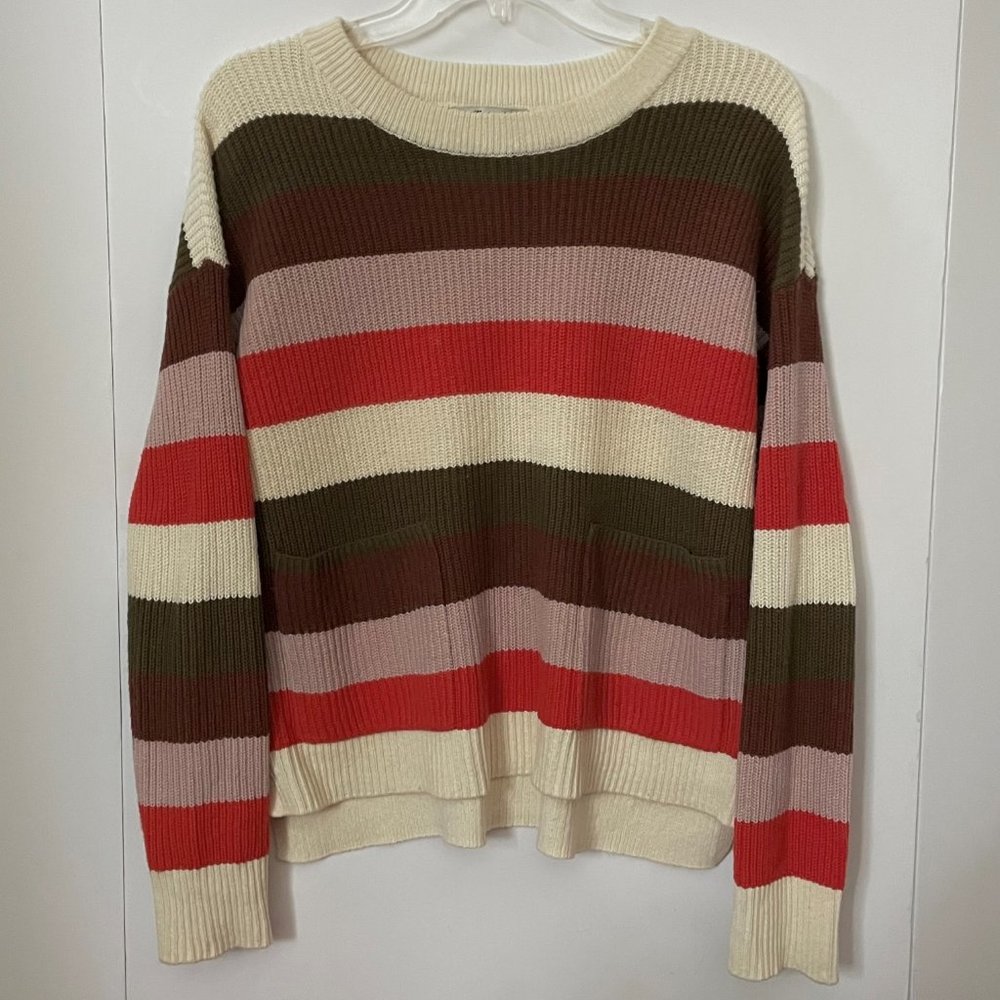Madewell Walton Stripe Patch Pocket Pullover Long Sleeve Sweater Top Oversized S